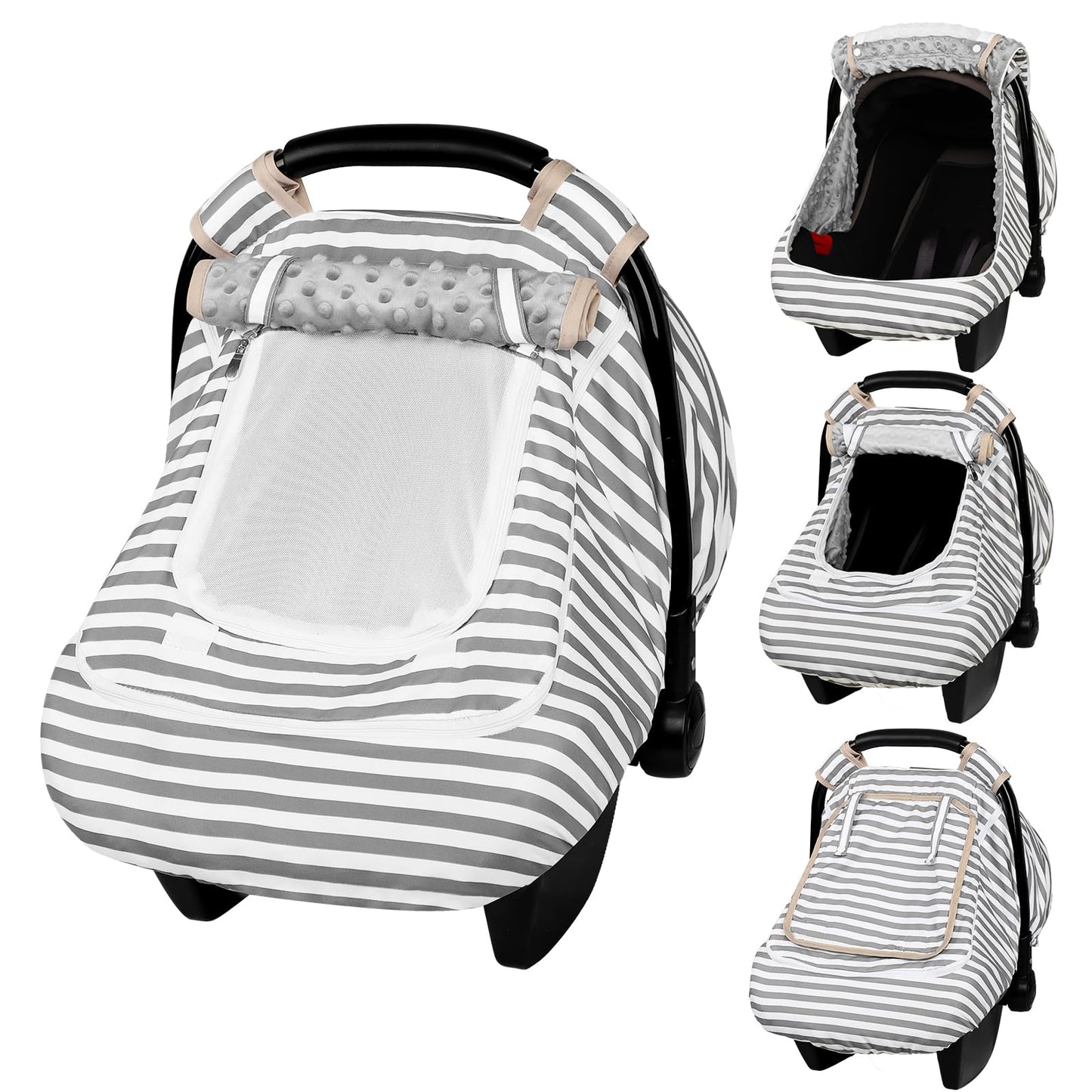 Car Seat Cover Baby,Winter Car Seat Covers for Boys Girls,Grey Infant Car Seat,Lined with Minky Dots Fabri, Double-Layer Windows