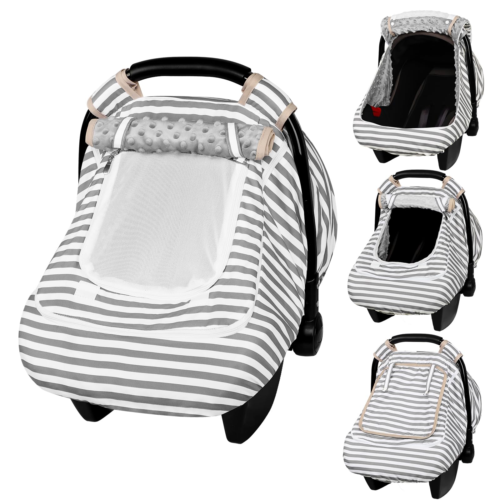 Car Seat Cover Baby,Winter Car Seat Covers for Boys Girls,Grey Infant Car Seat,Lined with Minky Dots Fabri, Double-Layer Windows