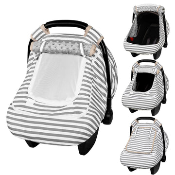 Car Seat Cover Baby,Winter Car Seat Covers for Boys Girls,Grey Infant Car Seat,Lined with Minky Dots Fabri, Double-Layer Windows