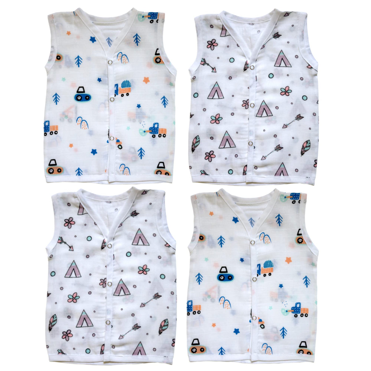 Profab Newborn BabyS Super Soft Cotton Printed Muslin Jhabla For Baby, AntiMicrobial For Boys And Girls, 36 Months (Pack Of 4