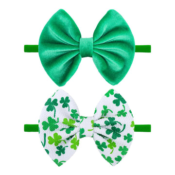 ONENINEDREAM Velvet Baby Headbands 3 Count, Green Shamrock Print, Soft Nylon & Velvet Fabric, One Size Fits All, Hair Accessorie