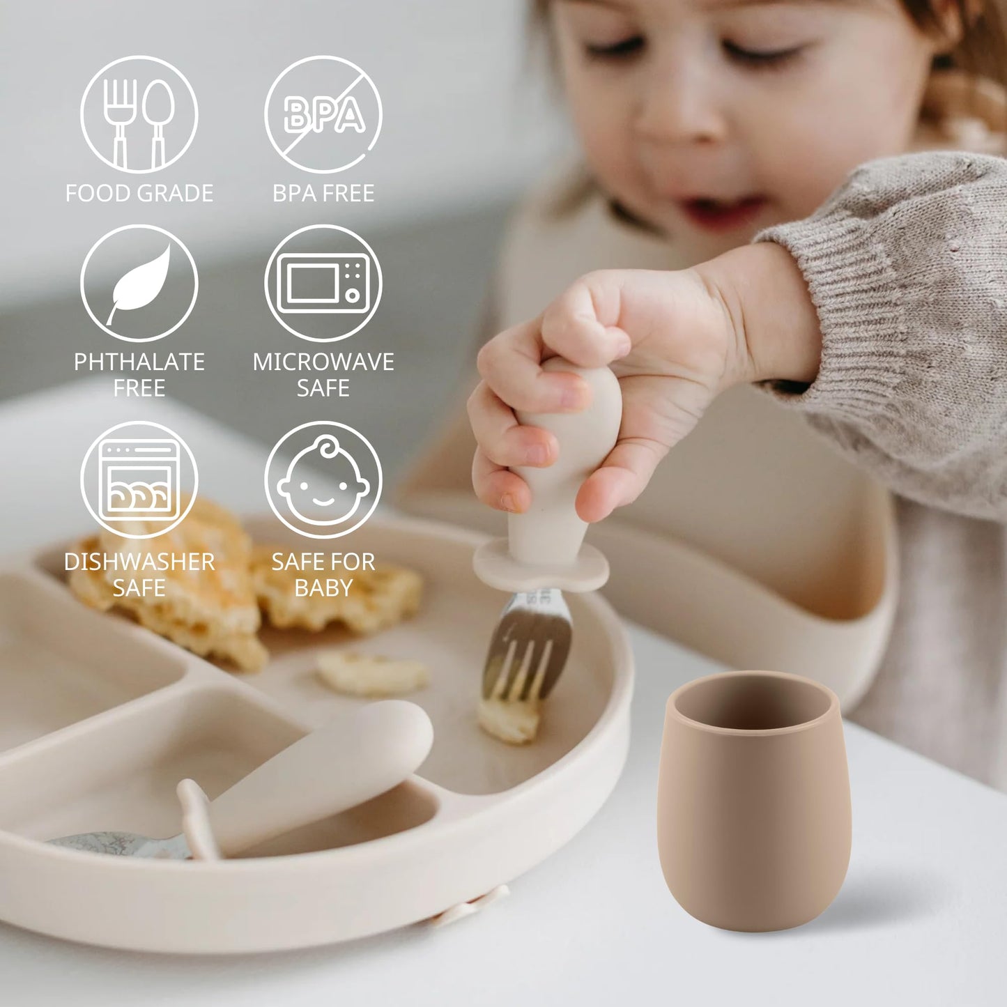 Mintlyfe Silicone Tiny Open Cups, Training Cups For Baby Led Weaning (Sand/Natural)
