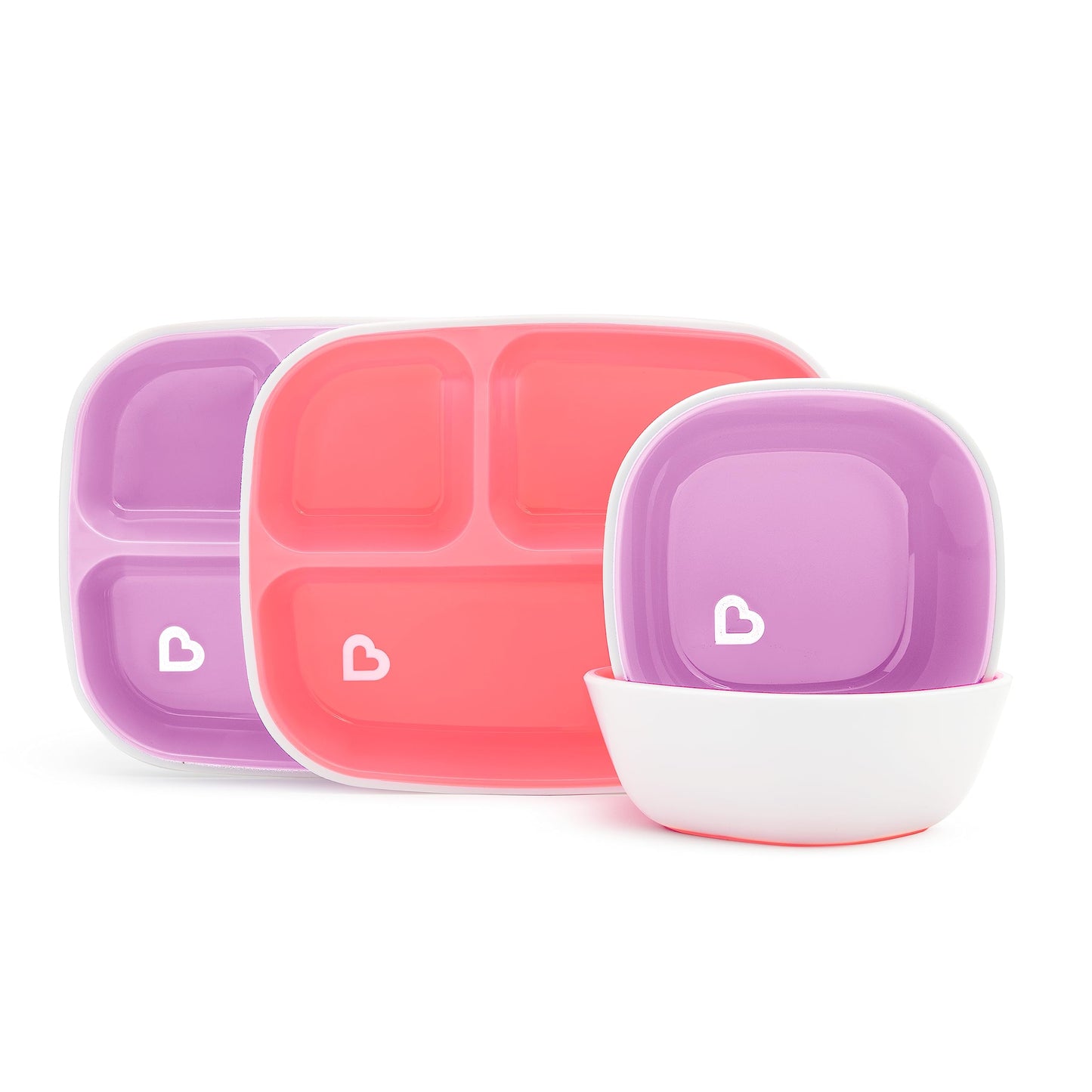 Munchkin Splash 4 Piece Toddler Divided Plate And Bowl Dining Set, Pink/Purple
