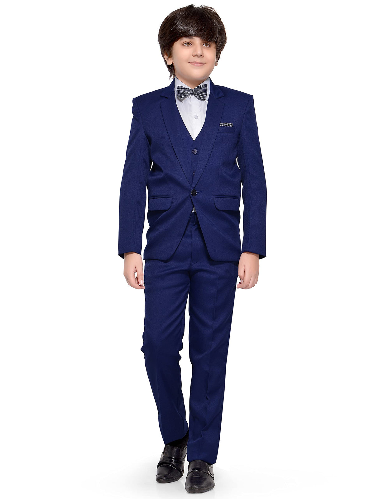 Jeetethnics Boys Navy Blue Coat Suit Set With Waistcoat Shirt And Trousers (9084Bq)