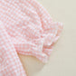 Rarjuiey My First Valentines Day Baby Girl Outfits Newborn Smocked Bubble Romper Plaid Heart Bodysuit Valentines Day Clothes (Pi