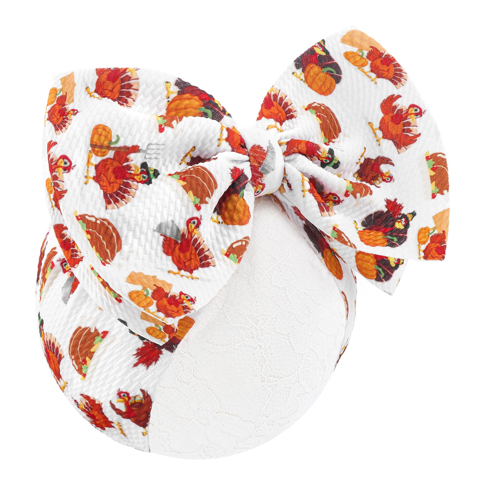 Lanmerry Thanksgiving Fall Baby Girl Bows Turkey Printed Headbands for Baby Girls Handmade Pumpkin Knotted Bows Baby Head Wraps 