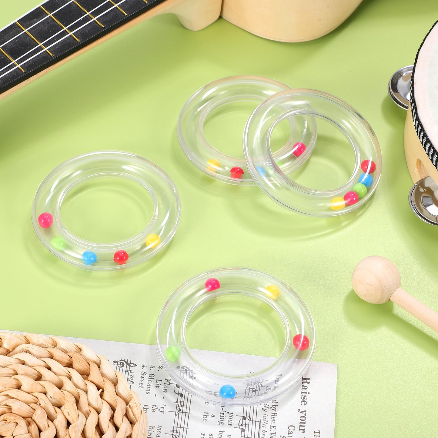 Toyvian 6Pcs Baby Toy Rings, Baby Rattles Plastic Clear Hand Bell Shaker, Rattle Inserts for Baby Toys, Developmental Baby Toy f