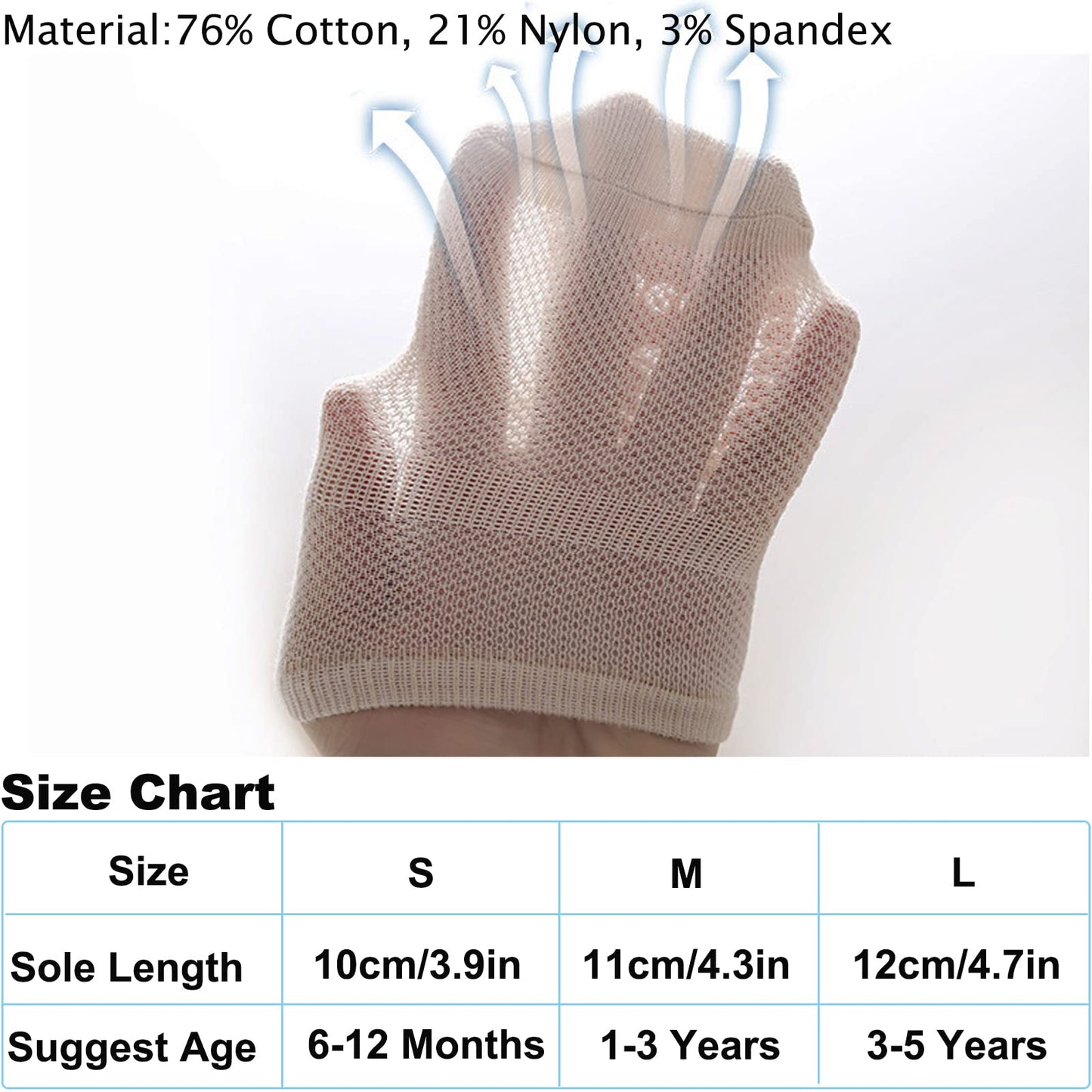 Exegawe Baby Mesh Socks With Non Slip Thin Toddler Anti Skid Crew Socks For Girls Boys 5 Pairs(Blue Multi, M/1-3Y)