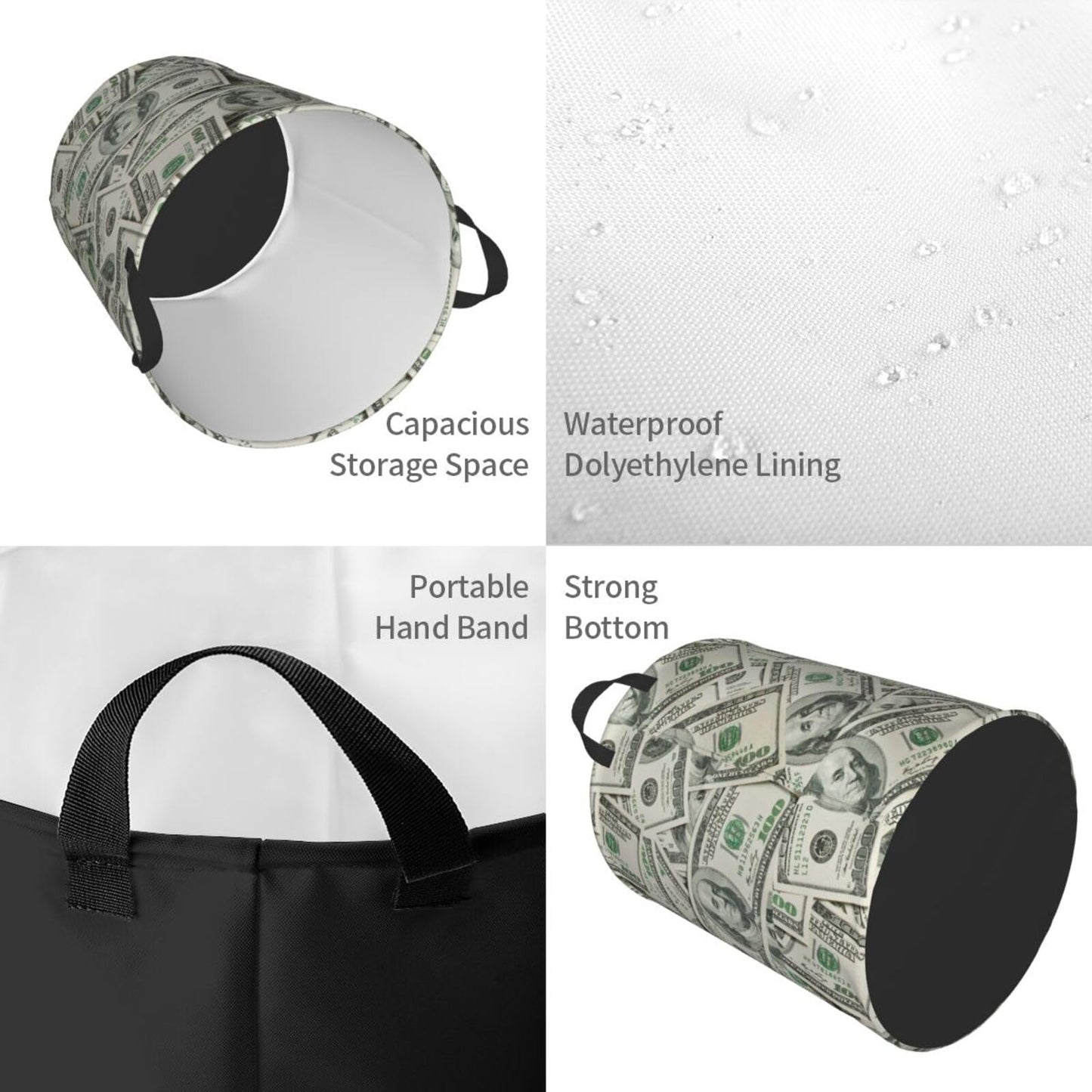 Gbuzozie Money Round Laundry Hamper Hundred Dollar Bill Storage Basket Toys Clothes Organizer Bin For Home Bathroom Bedroom Dorm