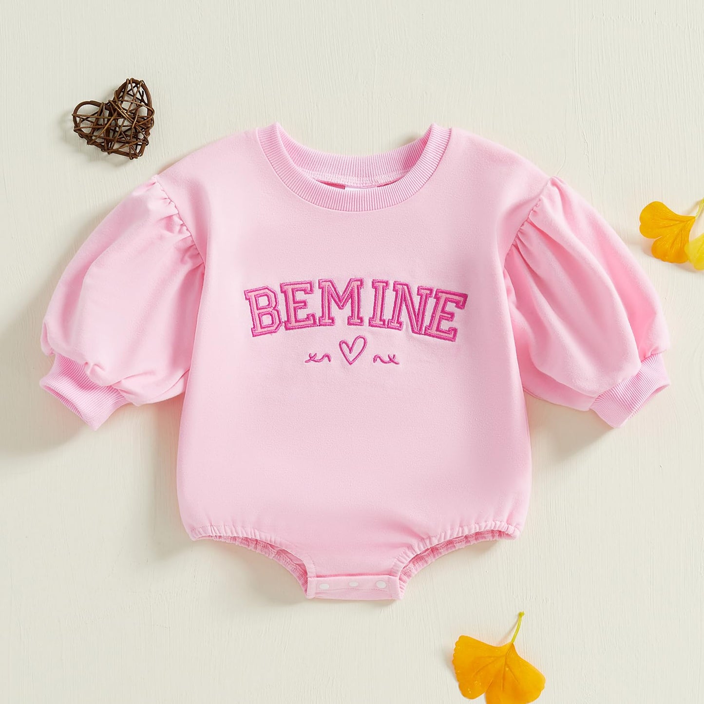 Yingisfitm Infant Valentines Baby Girl Outfit Lantern Sleeve Bubble Romper Newborn Onesie Valentines Day Spring Clothes (Pink- B