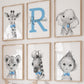 Personalized Safari Animals For Baby Boys Nursery Bedroom Unframed Set Of 6 Poster Prints, Personalized Name Blue Green Yellow B