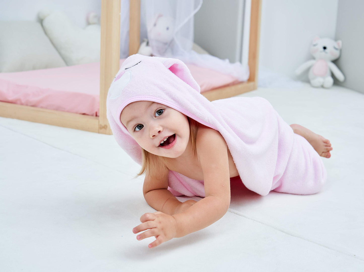 Hiphop Panda Bamboo Hooded Baby Towel - Soft Hooded Bath Towel For Babie, Toddler,Infant, Perfect For Boy And Girl - (Pink Rabbi