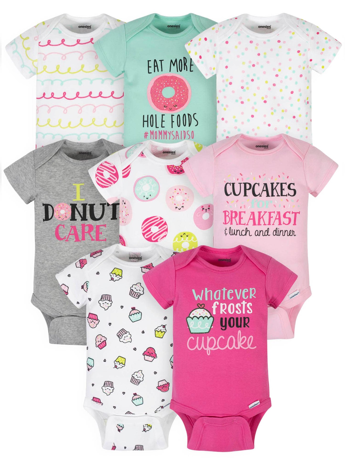 Onesies Brand Baby Girl'S 8-Pack Short Sleeve Mix & Match Bodysuits, Pink Sweet Treats
