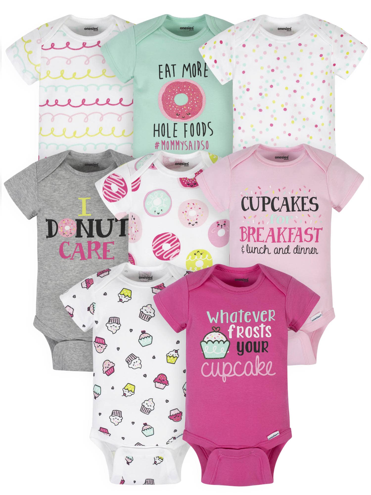 Onesies Brand Baby Girl'S 8-Pack Short Sleeve Mix & Match Bodysuits, Pink Sweet Treats