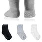 Tenpluszero 12 Pairs Non Slip Toddler Socks Crew Socks With Grips For Baby Boys Girls (Black,White,Grey, 1T/2T)