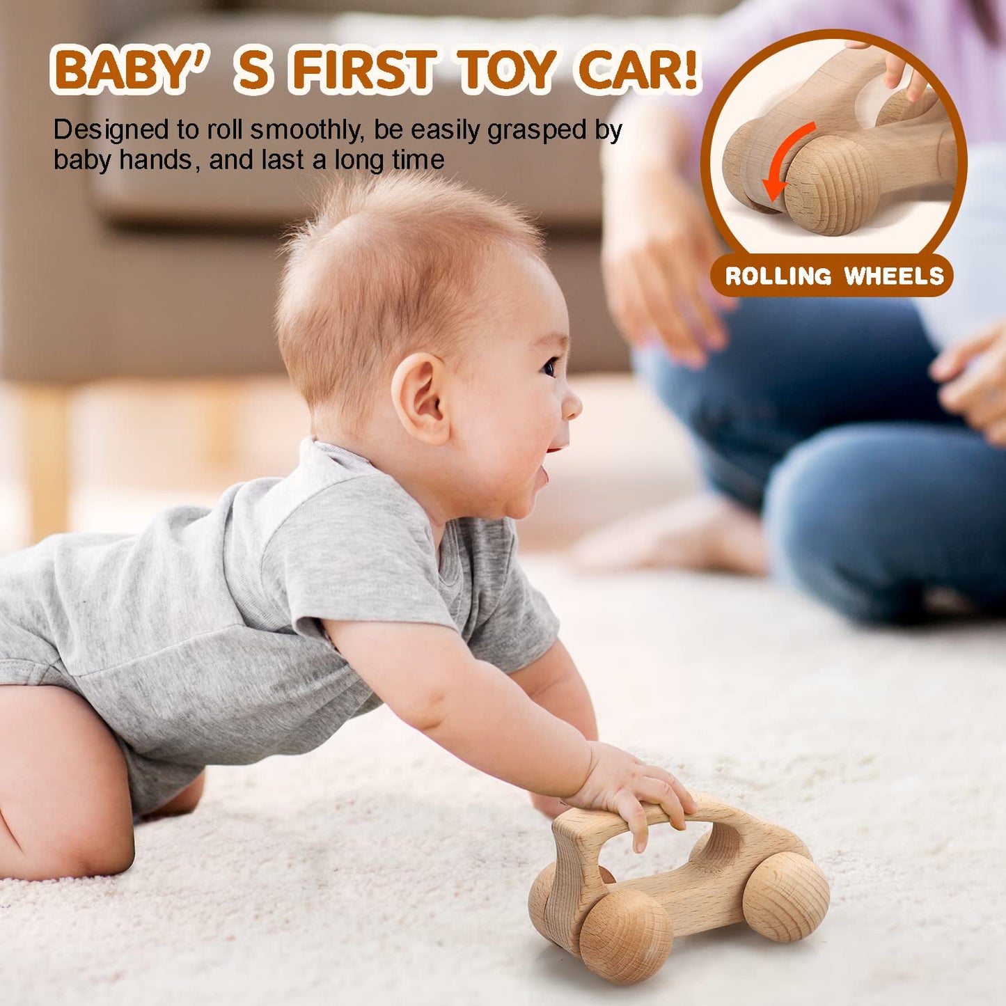 TOY Life Wooden Toys Cars, Montessori Toys for Babies 0-6-12 Months, Rattle Toy Cars for Toddlers 1-3, Christmas Wooden Baby Toy