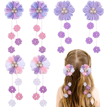 Oaoleer 6Pcs Hair Bows For Girls, Purple Flower Hair Accessories For Girls Grosgrain Ribbon Bows With Alligator Clips Girl Hair