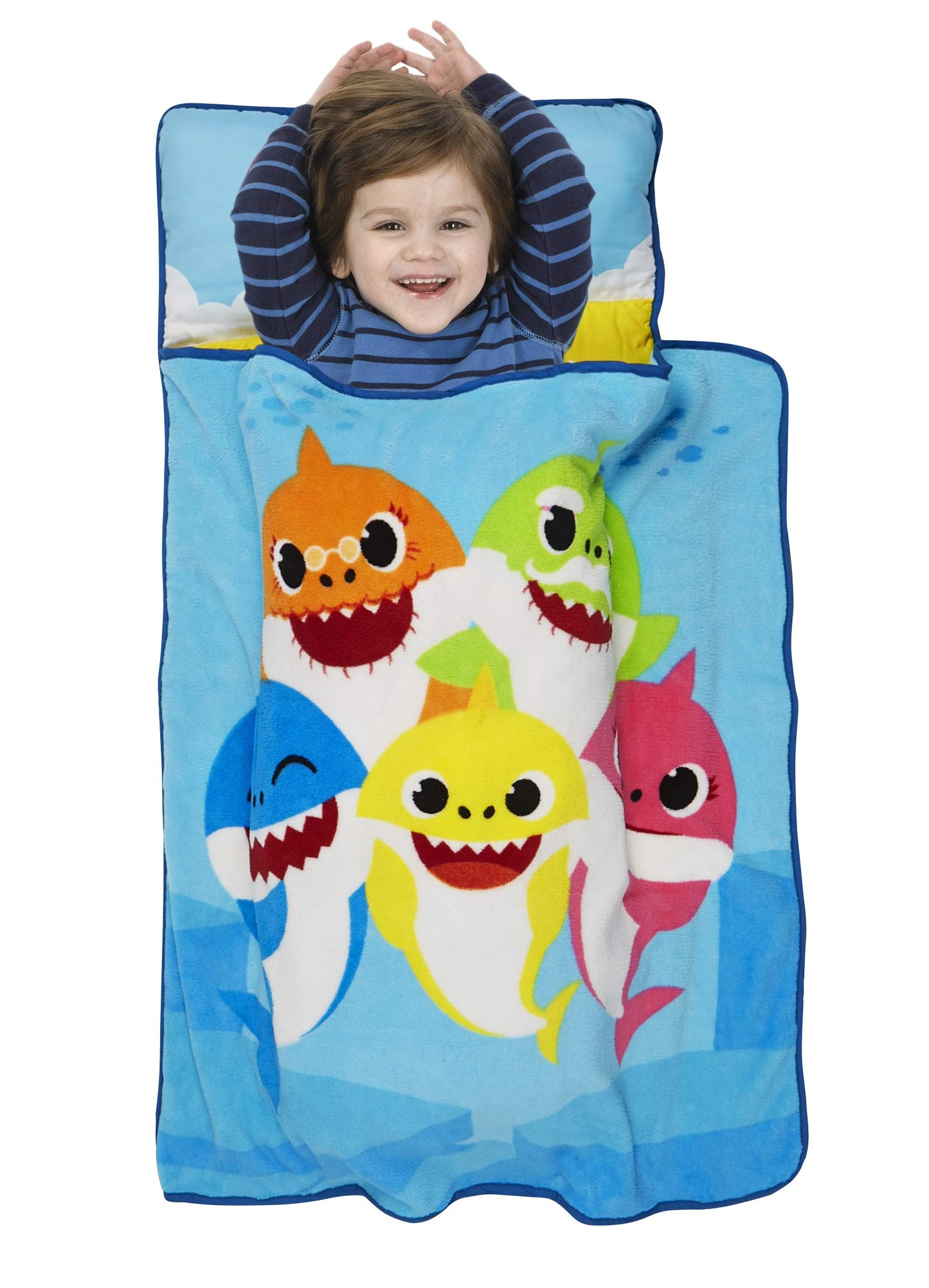 Baby Shark Toddler Nap-Mat - Includes Pillow And Plush Blanket - Great For Boys And Girls Napping At Daycare, Preschool, Or Kind