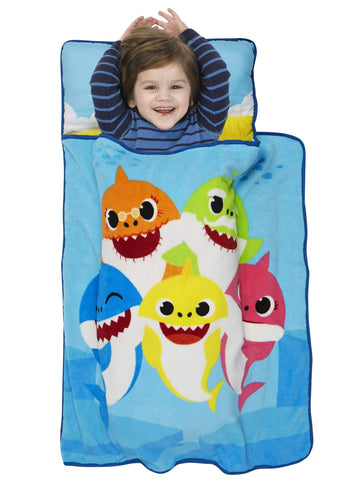 Baby Shark Toddler Nap-Mat - Includes Pillow And Plush Blanket - Great For Boys And Girls Napping At Daycare, Preschool, Or Kind