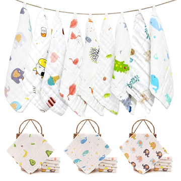 Maveek 9 Pack Toddlers Burp Cloths, 9.8'' X 9.8'' Baby Drool Bib Strong Absorbent Muslin Washcloths Handkerchief Saliva Wipes Fo
