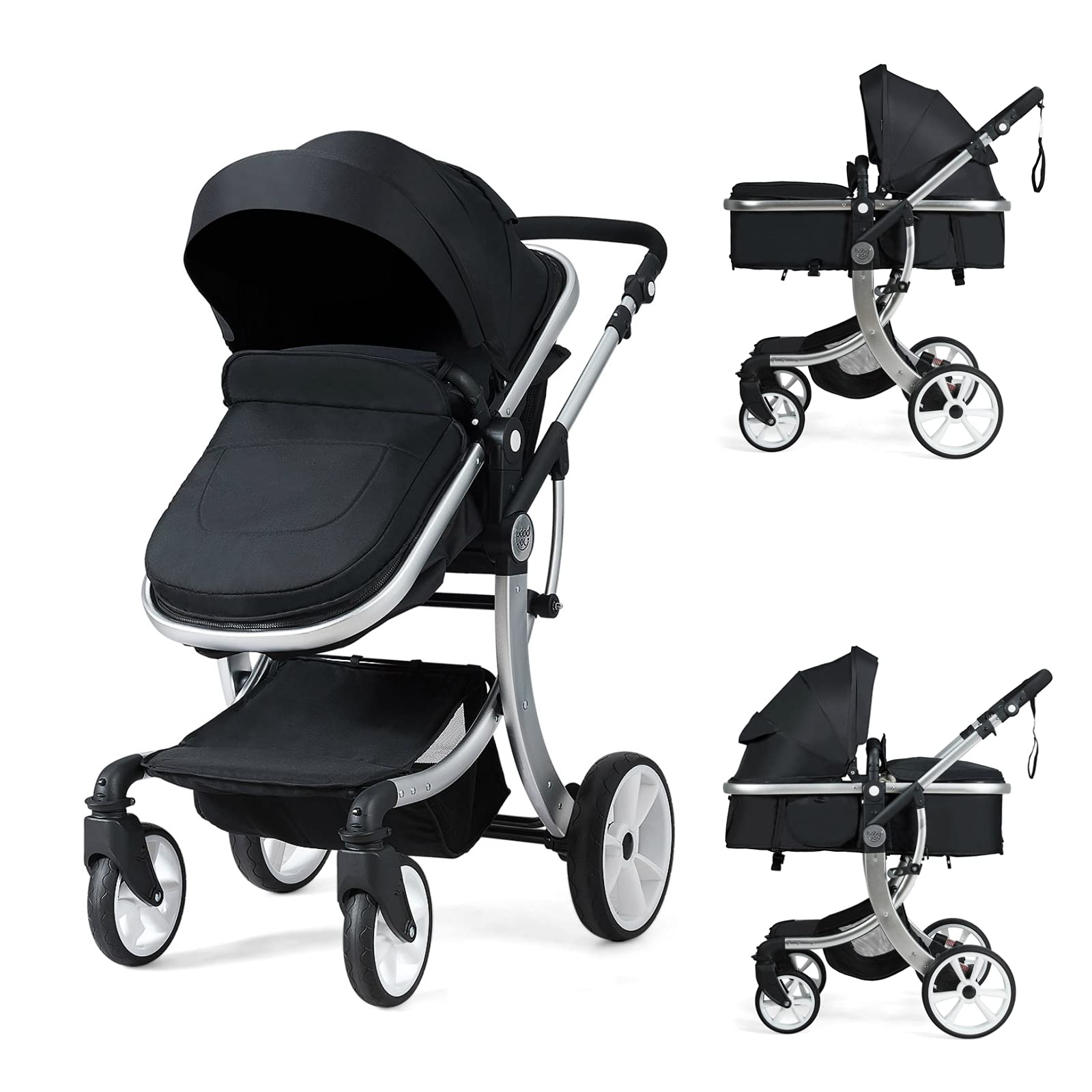 HONEY JOY Baby Stroller, High Landscape Convertible Infant Bassinet, Adjustable Canopy & Backrest, Storage Basket, Foot Cover, F
