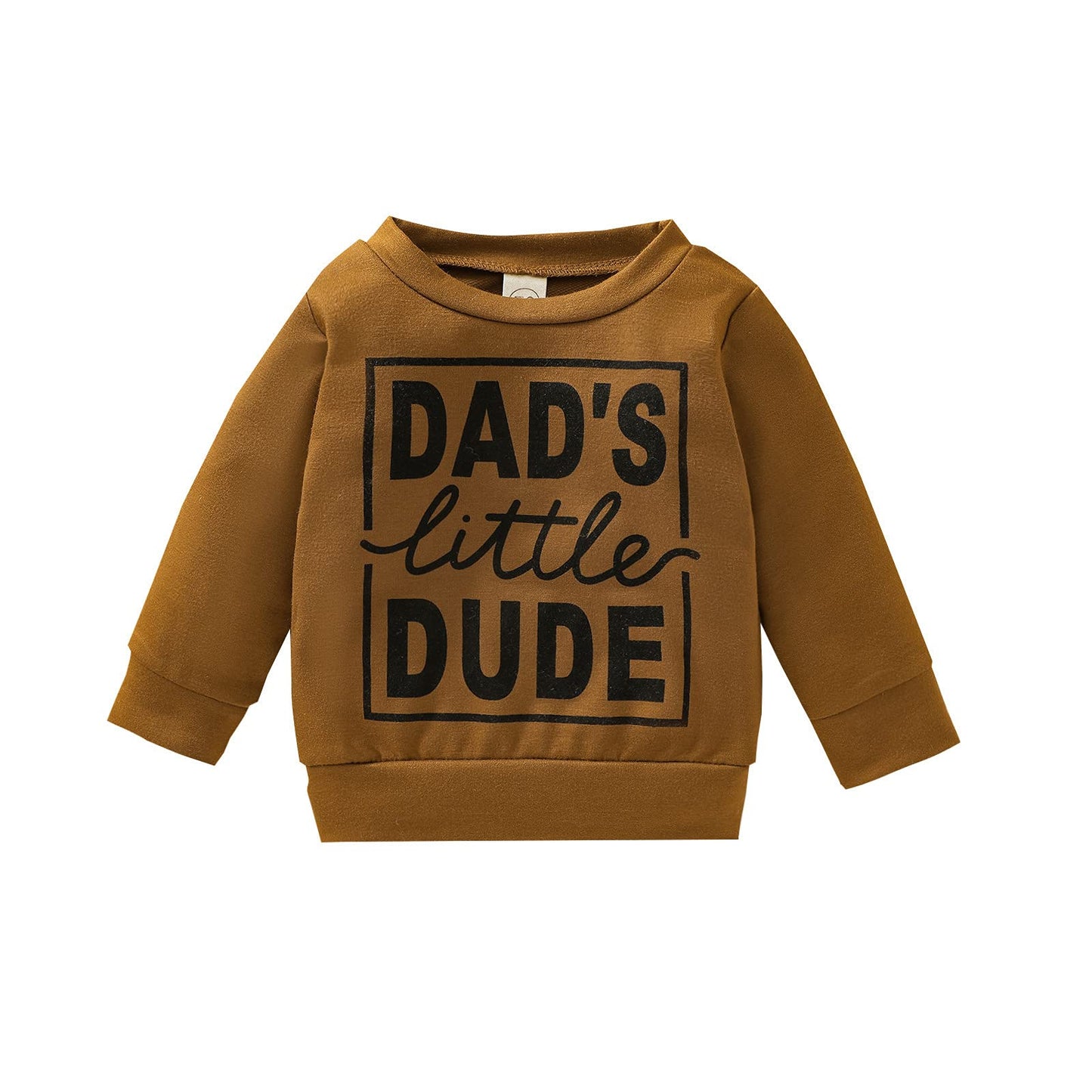 Newborn Infant Baby Boys Pullover Dad'S Little Dude Sweatshirt Long Sleeve Casual Sweater Fall Clothes (Brown, 3-6 Months)