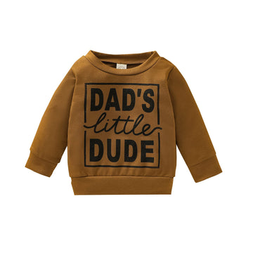 Newborn Infant Baby Boys Pullover Dad'S Little Dude Sweatshirt Long Sleeve Casual Sweater Fall Clothes (Brown, 3-6 Months)