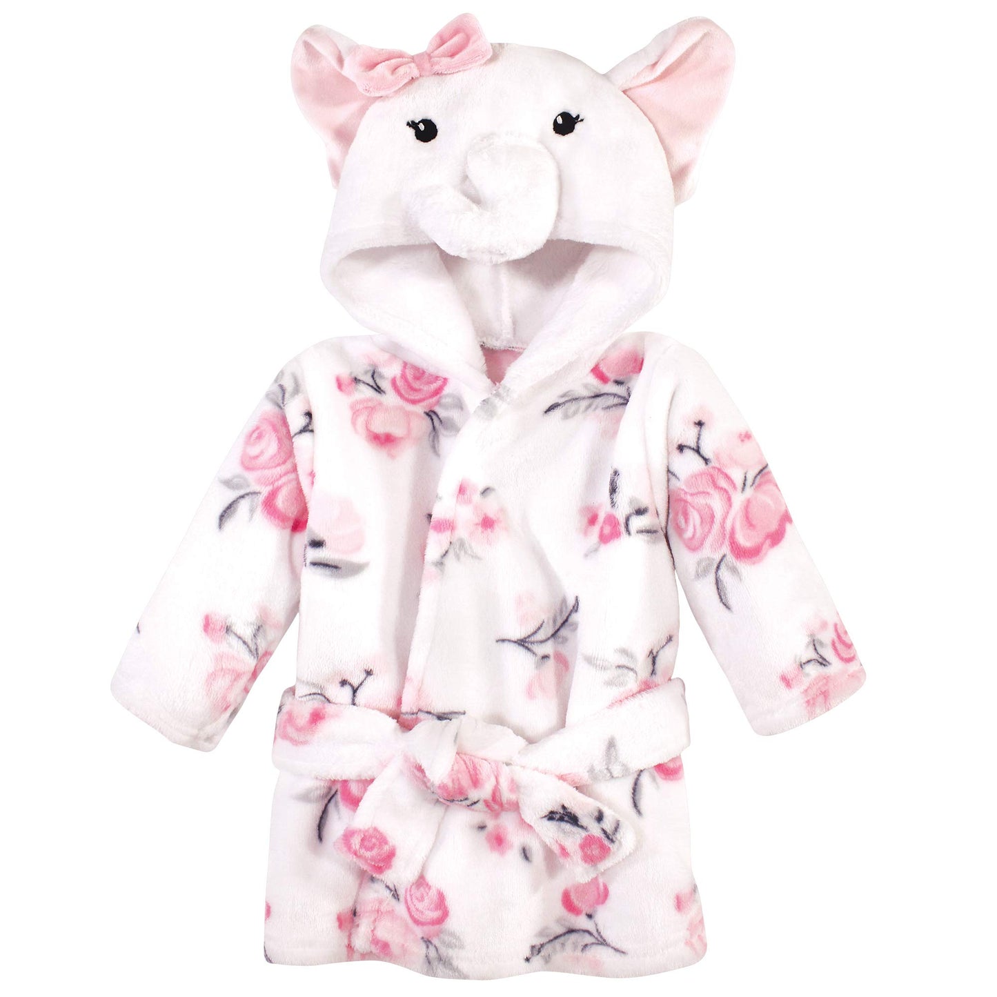 Hudson Baby Unisex Baby Plush Animal Face Bathrobe, White Elephant, 0-9 Months