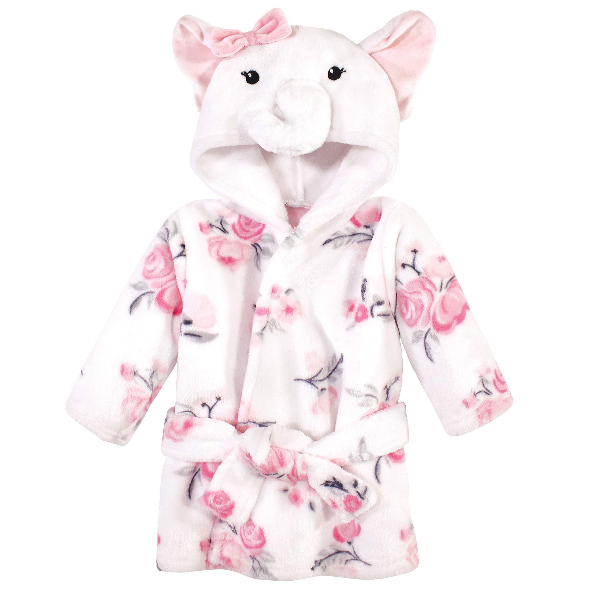 Hudson Baby Unisex Baby Plush Animal Face Bathrobe, White Elephant, 0-9 Months