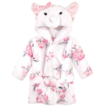 Hudson Baby Unisex Baby Plush Animal Face Bathrobe, White Elephant, 0-9 Months
