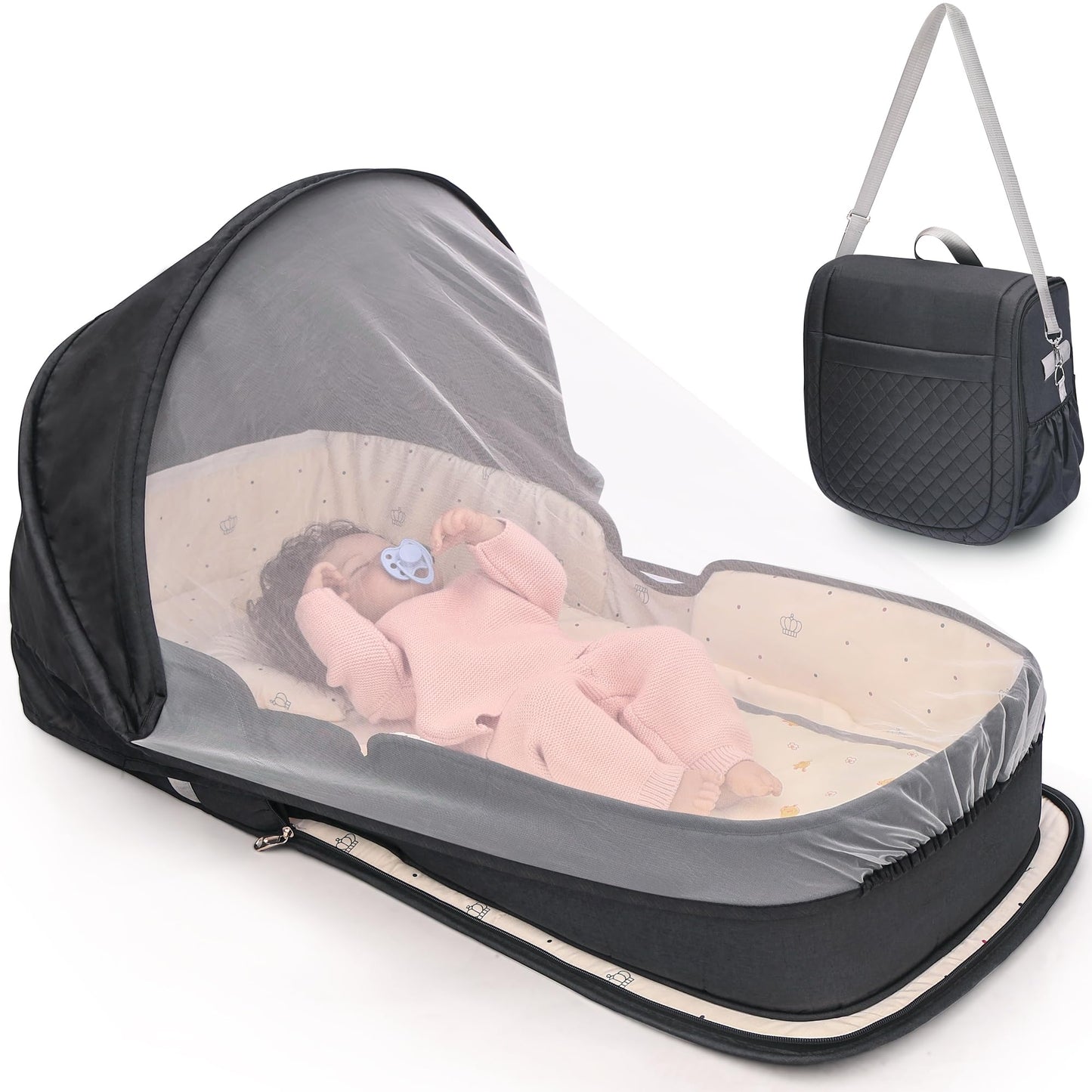 Yvmvdv Portable Travel Bassinet For 0-10M Baby, Portable Travel Baby Bed, Cosleeping Baby Bed With Mosquito Net, Lightweight And