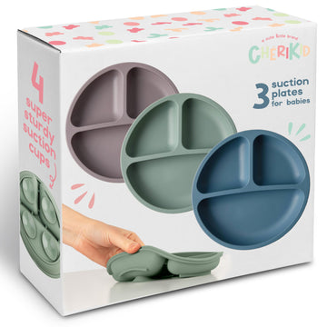 Ch  Rikid Suction Plates For Baby, Toddlers - Features Super Strong Quadruple Suction - 100% Food Grade Silicone Toddler Plates