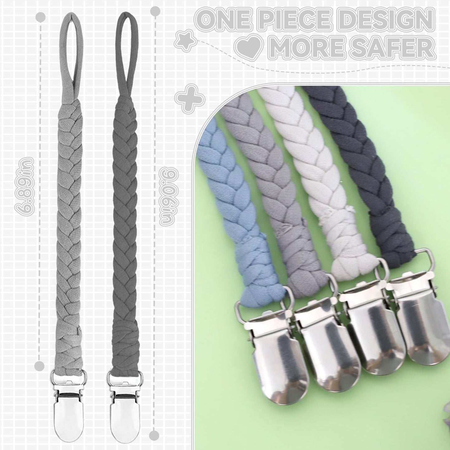 Duludulu 4 Pcs Pacifier Clip, Pacifier Clips For Boys & Baby Girls Pacifier Holder Clip Binky Clips Braided 100% Handmade Fits A