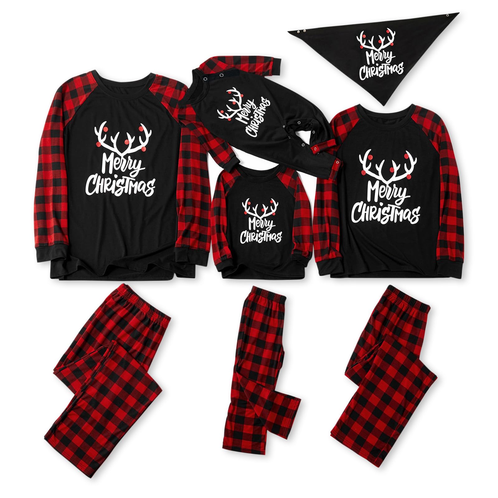 Iffei Matching Family Pajamas Sets Christmas Pj 'S With Letter And Plaid Printed Long Sleeve Tee And Bottom Loungewear (Kids, 10