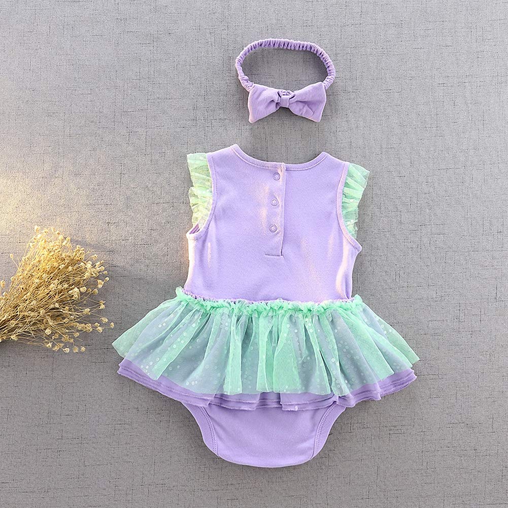 Dressy Daisy Baby Girls Princess Mermaid Dress Onesie Bodysuit Romper Halloween Costume With Headband Size 3-6 Months Purple 214