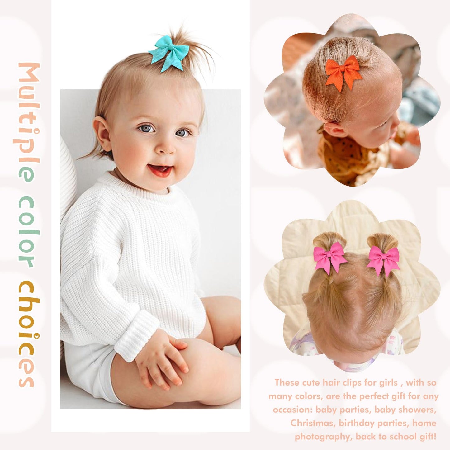 48Pcs 2Inch Hair Clips, Oaoleer Fully Lined Bows Hair Pins Tiny Alligator Clips For Girls Infants Toddlers 24 Colors In Pairs (S