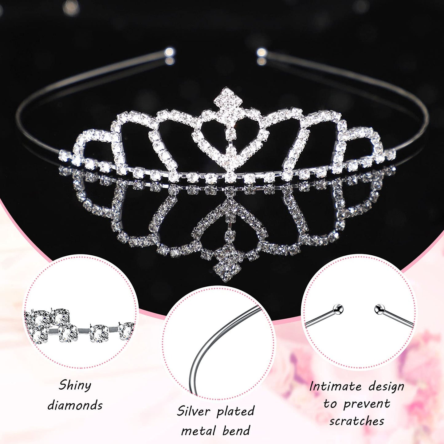 Chuangdi 16 Pcs Bulk Girls Tiara Crown Silver Princess Rhinestone Headband Crystal Wedding Tiara For Kid Women Birthday Party(Lo