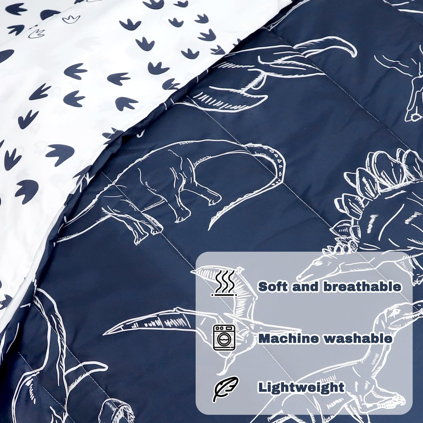 Jundetye 4 Pieces Dinosaur Toddler Bedding Set For Boys, Soft Breathable Toddler Comforter Set, Dino Print Navy, Includes Revers