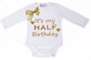 Kirei Sui Baby Gold Sparkle Half Birthday Bodysuit Medium White