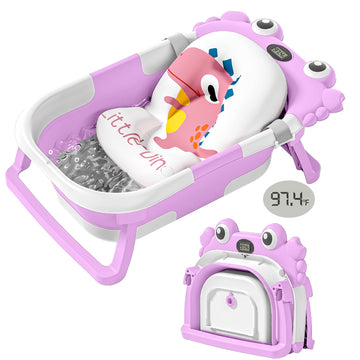 Collapsible Baby Bathtub For Newborns With Thermometer And Soft Floating Cushion Portable And Foldable Travel Baby Bath Tub For