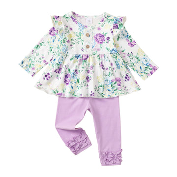 Baby Girl Outfit Fall Infant Girl Clothes Flower Long Sleeve Shirt Purple Pants Winter 2 Piece Outfits 6-9 Months Baby Girl Clot