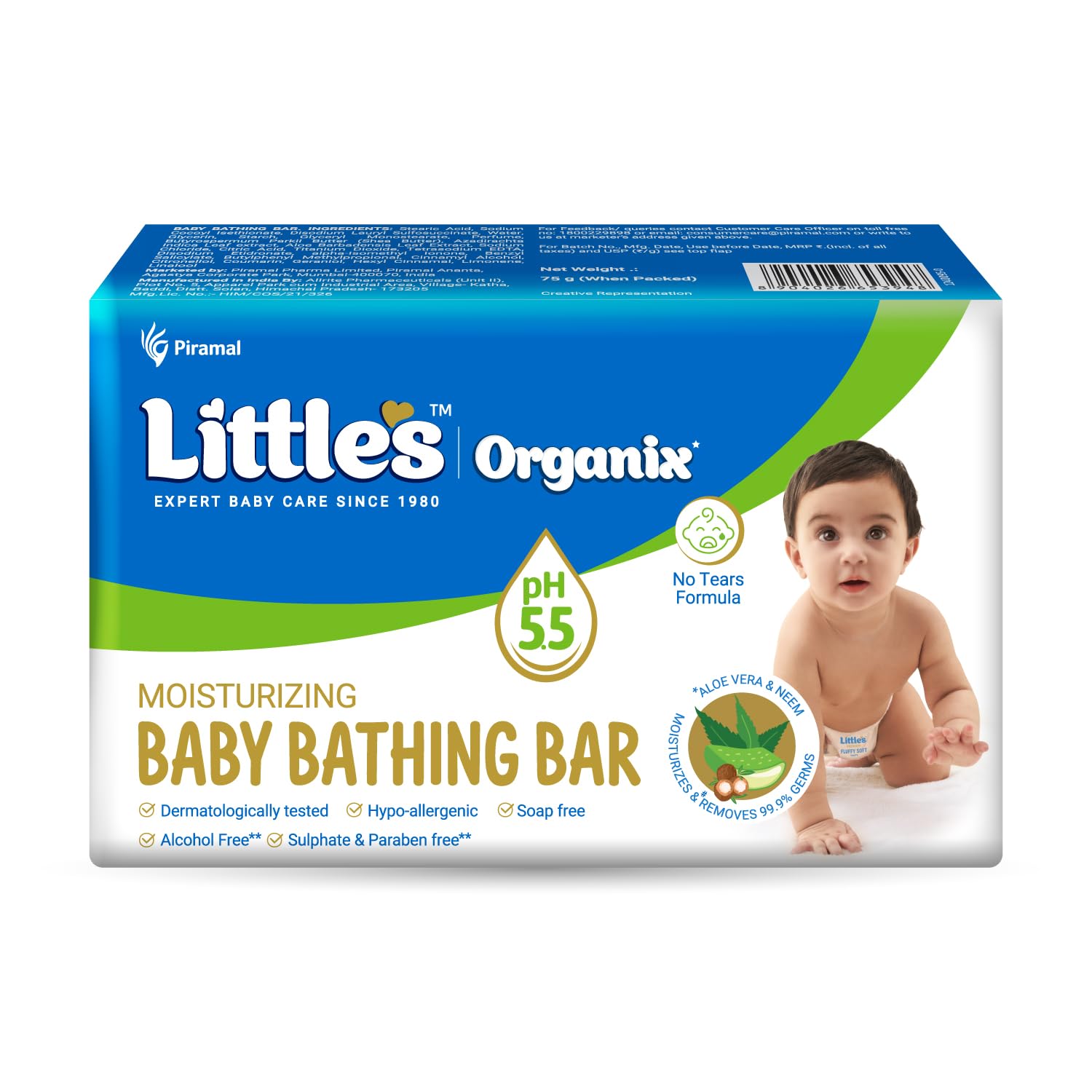 LittleS Organix Moisturizing Baby Bathing Bar | Skin Balanced Ph 5.5 | 75G X Po 1 | 100% Soap Free & Tear Free Newborn Baby Soa