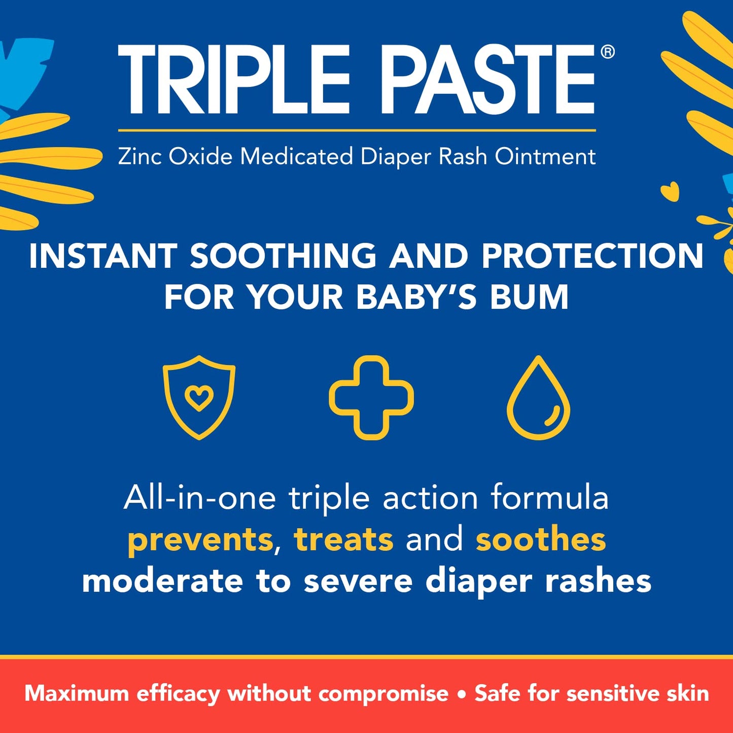 Triple Paste 3X Max Diaper Rash Ointment, Maximum Strength Zinc Oxide Ointment For Severe Diaper Rash, 2 Oz Tube