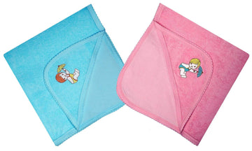 MITWA Enterprises Soft Cotton Baby Hooded Towels  Pack of 2 (Blue || Pink)