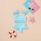 Younger Tree Toddler Girls Two Pieces Swimsuit Color Block Stripe Swimwear Summer Beach Bathing Suit 18M-5T(Blue 12-18 Months)
