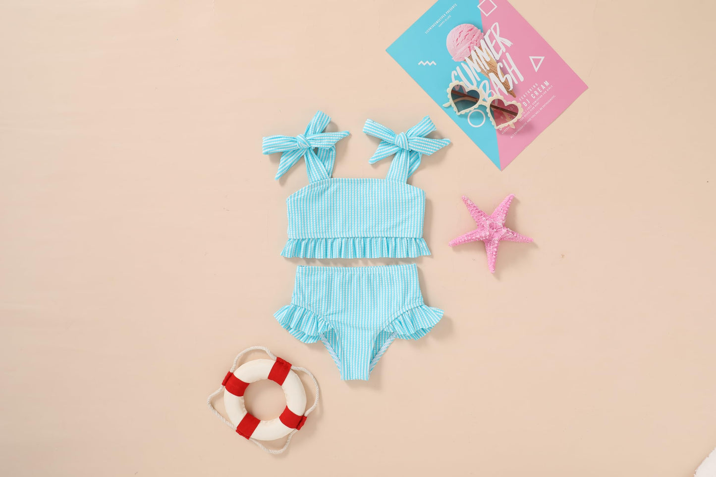 Younger Tree Toddler Girls Two Pieces Swimsuit Color Block Stripe Swimwear Summer Beach Bathing Suit 18M-5T(Blue 18-24 Months)