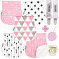 Dodo Babies Burp Cloths for Babies 5-Pack - 19 x 9 in - Pink & White - 5 Contoured Cloths, 2 Pacifier Clips & Case - Soft Cotton