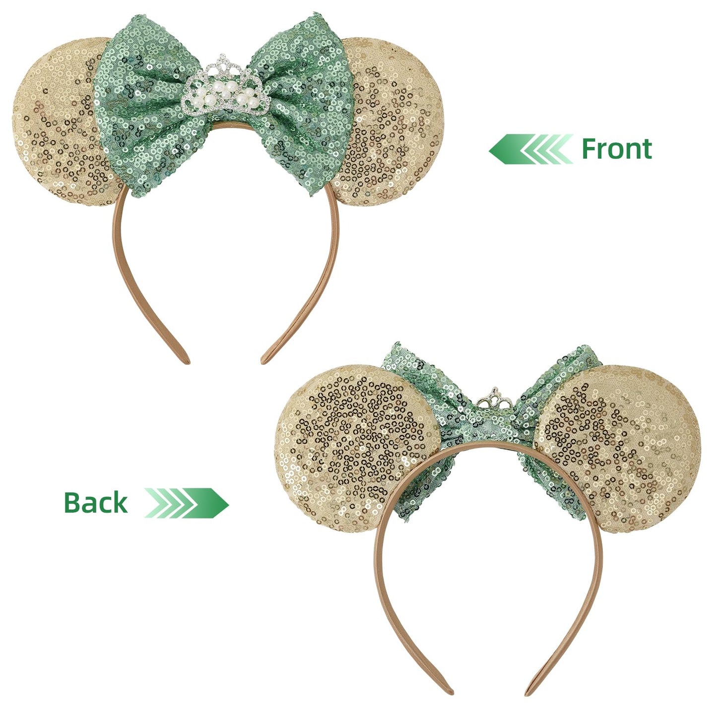 Seamoy Tiana Minnie Ears Headband, Rose Gold Mouse Ears, Park Ears Princess, Sparkle Silver Blue Classic Red Gold Mouse Ears Hea