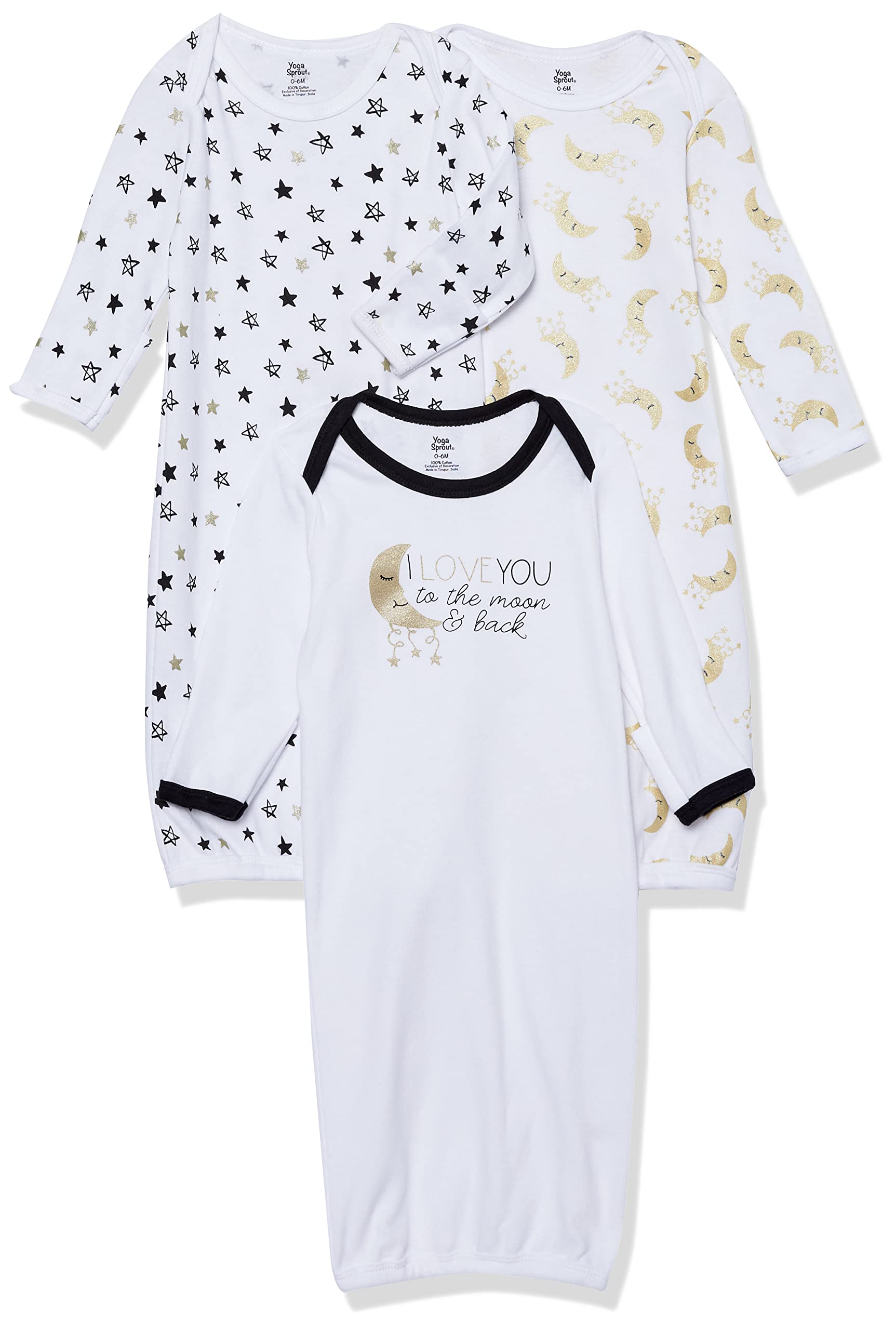 Yoga Sprout Cotton Gowns, 3 Pack, Metallic Moon, 0-6 Months – WBBAPB07KXTFWBT