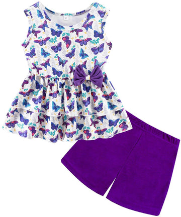 Zarmfly Girls 2 Piece Short Set Baby Girl Summer Clothes Butterfly Tank Tops And Shorts Set Infant To Toddler 7T
